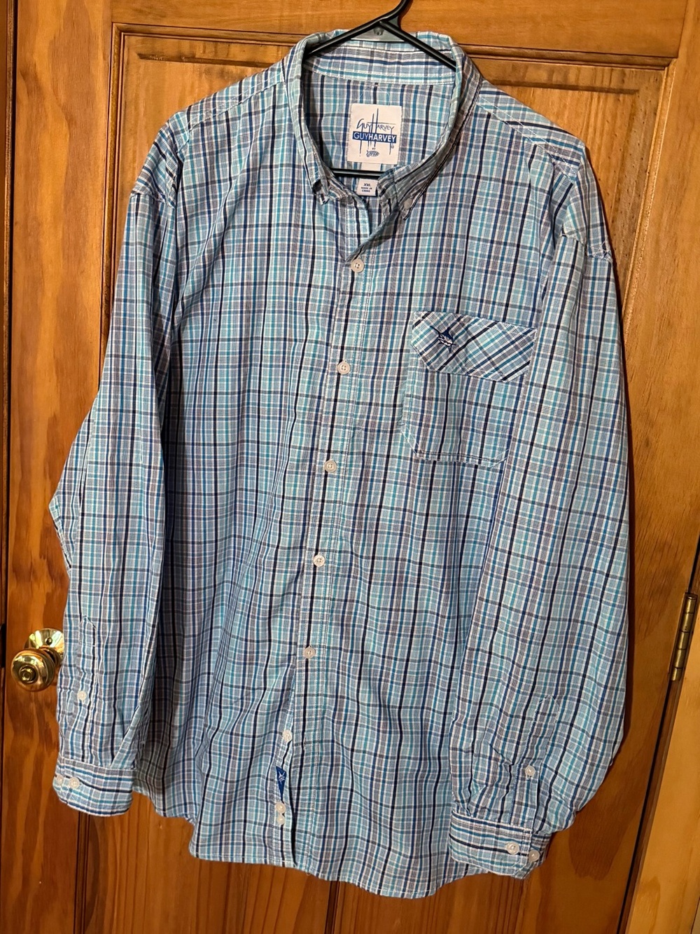 Guy Harvey Men's Blue green Plaid Button-Down Shirt xxl